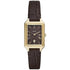 Fossil Raquel ES5367 women's quartz watch with rectangular gold-tone case, brown dial with Roman numerals, and brown embossed crocodile-pattern leather strap