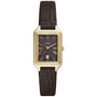 Fossil Raquel ES5367 women's quartz watch with rectangular gold-tone case, brown dial with Roman numerals, and brown embossed crocodile-pattern leather strap
