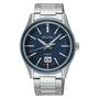 Seiko Sport SUR559P1 quartz watch with blue textured dial, stainless steel case and bracelet, big date display at 6 o'clock