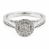 9ct white gold diamond cluster halo engagement ring with channel set shoulders by Cassim & Co