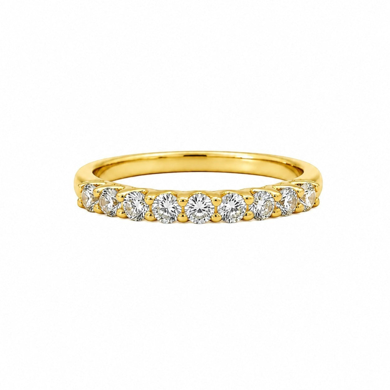 9ct yellow gold eternity ring with lab grown round brilliant diamonds in prong setting