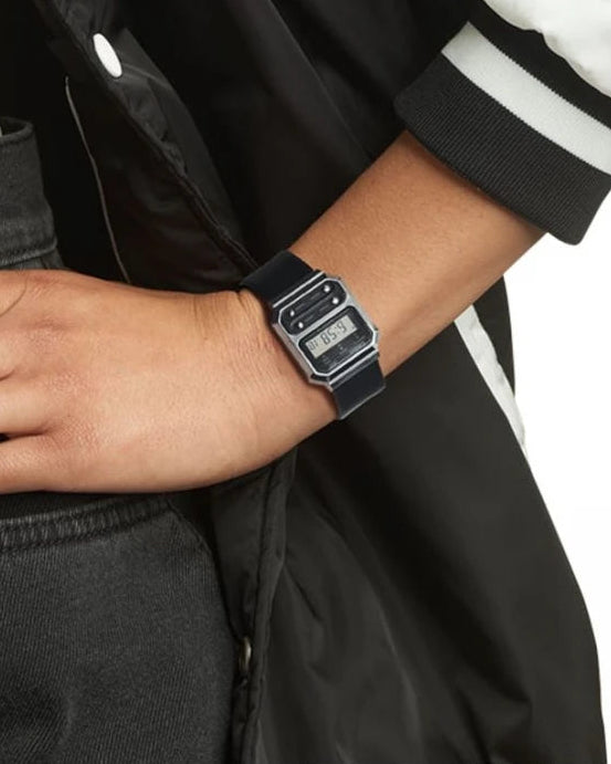 Casio A100WEL-1A Vintage Digital Quartz Illuminator Black Dial Steel Case Leather Strap Watch (A100WEL-1ADF)