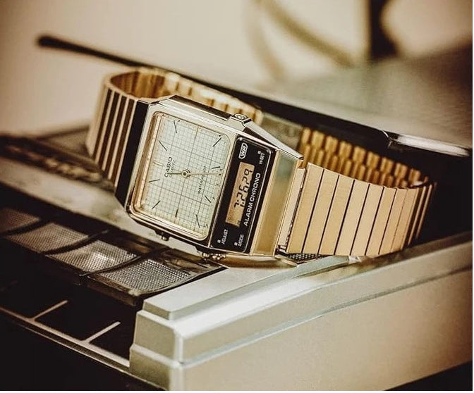 Casio AQ-800EG-9A Vintage Dual Display Quartz Square Gold-Tone Stainless Steel Watch (AQ-800EG-9ADF)