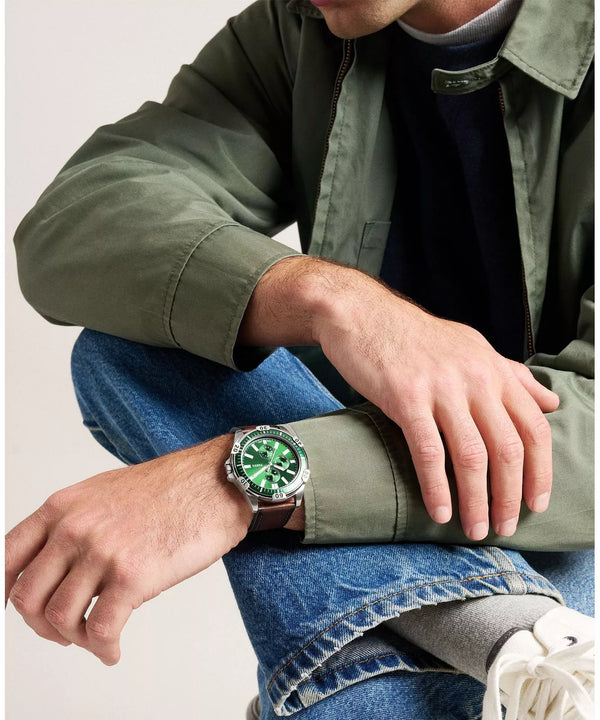 Fossil Garrett Quartz Multifunction Green Dial Brown Leather Watch (FS6147)