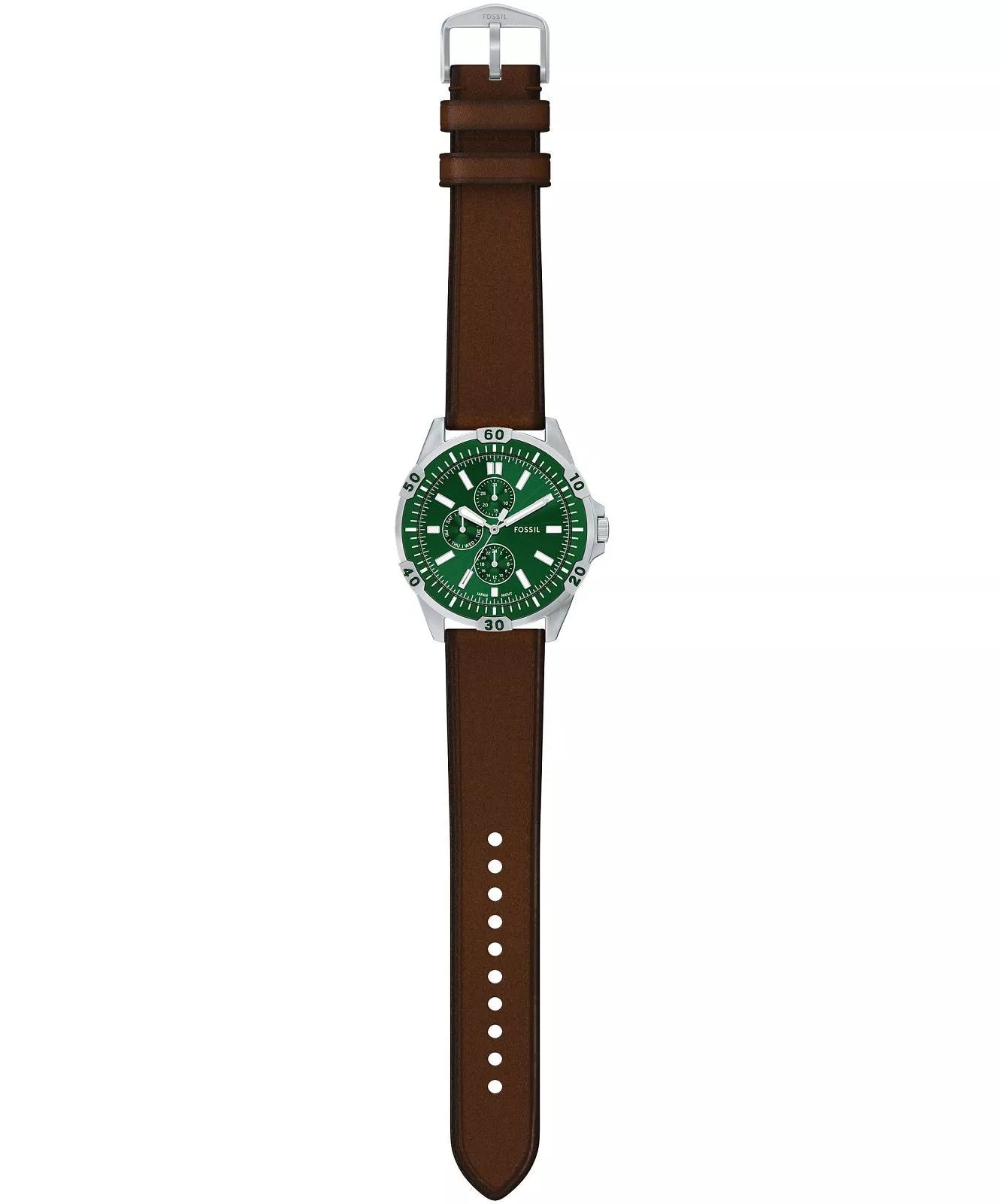 Fossil Garrett Quartz Multifunction Green Dial Brown Leather Watch (FS6147)