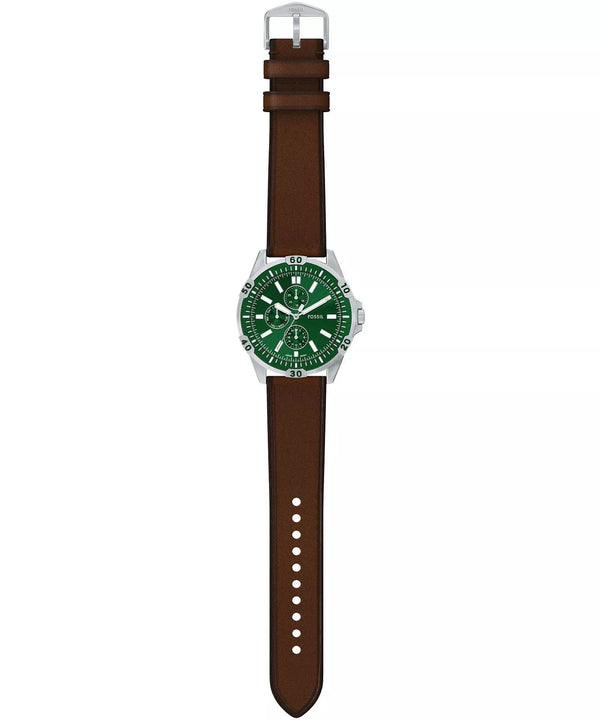 Fossil Garrett Quartz Multifunction Green Dial Brown Leather Watch (FS6147)