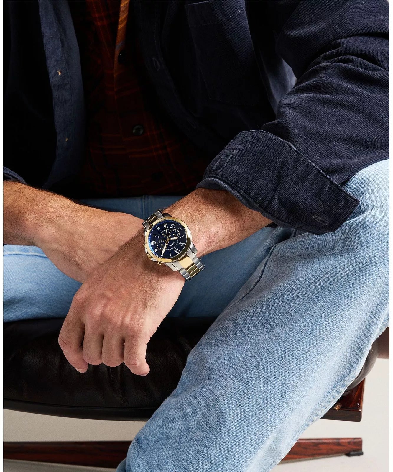 Fossil Grant Chronograph Two-Tone Stainless Steel Blue Dial Watch (FS6132)