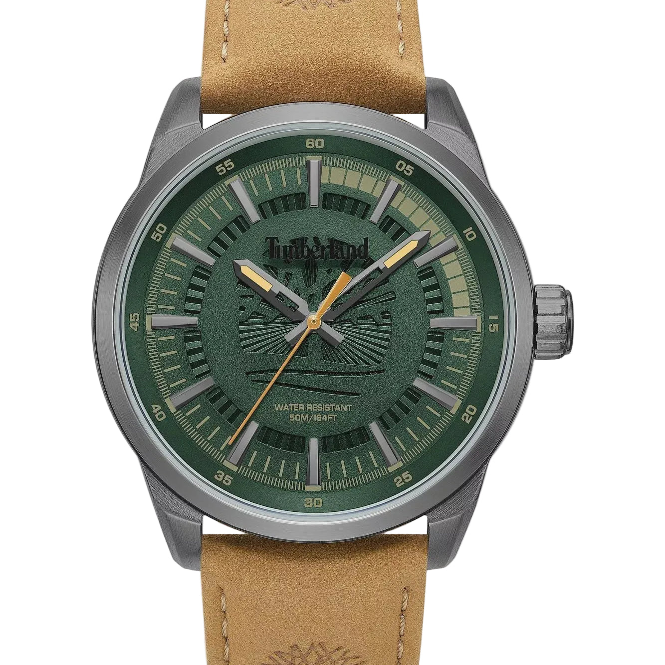 Timberland Lanigan watch with green radiating dial and orange seconds hand