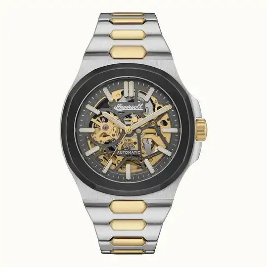 Ingersoll The Catalina automatic skeleton dial watch with black ceramic bezel and two-tone stainless steel bracelet reference I12504