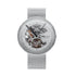 CIGA Design MY Series M021-SISI-W13 automatic skeleton watch with silver dial and stainless steel mesh bracelet on white background