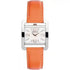 Michel Herbelin 5th Avenue 17137/TR11OR ladies quartz watch with square stainless steel case, white dial, rose gold numerals, and orange leather strap