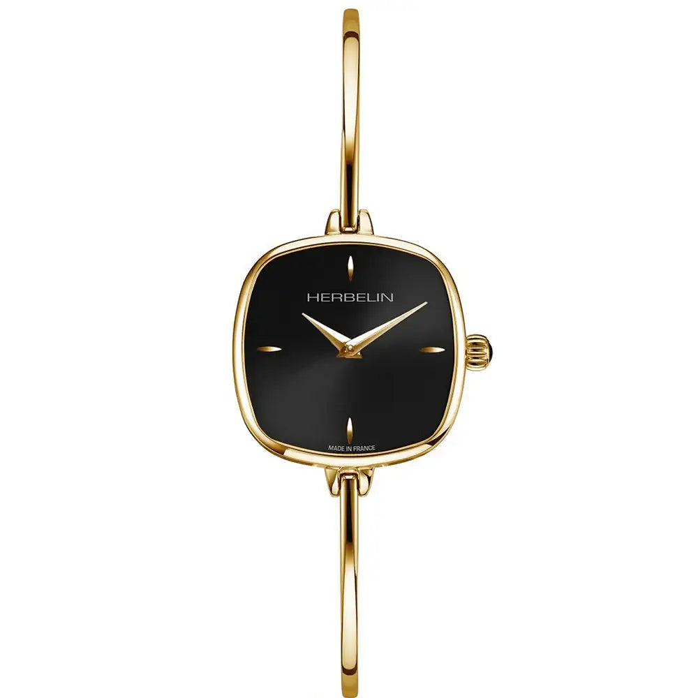 Michel Herbelin Fil watch with black sunray dial on gold-tone steel bracelet