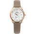 Michel Herbelin Équinoxe 18397/PR29GR women's watch with 34mm rose gold case, mother-of-pearl dial, date display, and taupe grey leather strap