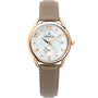 Michel Herbelin Équinoxe 18397/PR29GR women's watch with 34mm rose gold case, mother-of-pearl dial, date display, and taupe grey leather strap