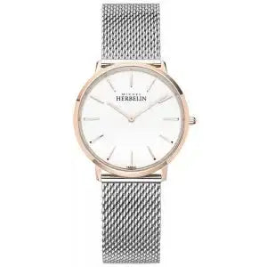 Michel Herbelin Citadine 16915/PR59B ladies watch with white dial, rose gold PVD bezel and stainless steel mesh bracelet
