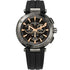 Michel Herbelin Newport Chronograph 37688/G33TCA black dial quartz watch with rose gold indices and black rubber strap on white background