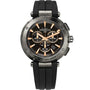 Michel Herbelin Newport Chronograph 37688/G33TCA black dial quartz watch with rose gold indices and black rubber strap on white background