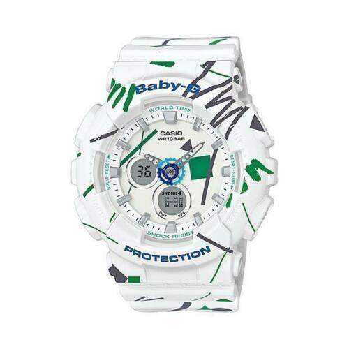 Casio Baby-G BA-120SC-7ADR white graffiti quartz watch with analogue-digital display and resin strap