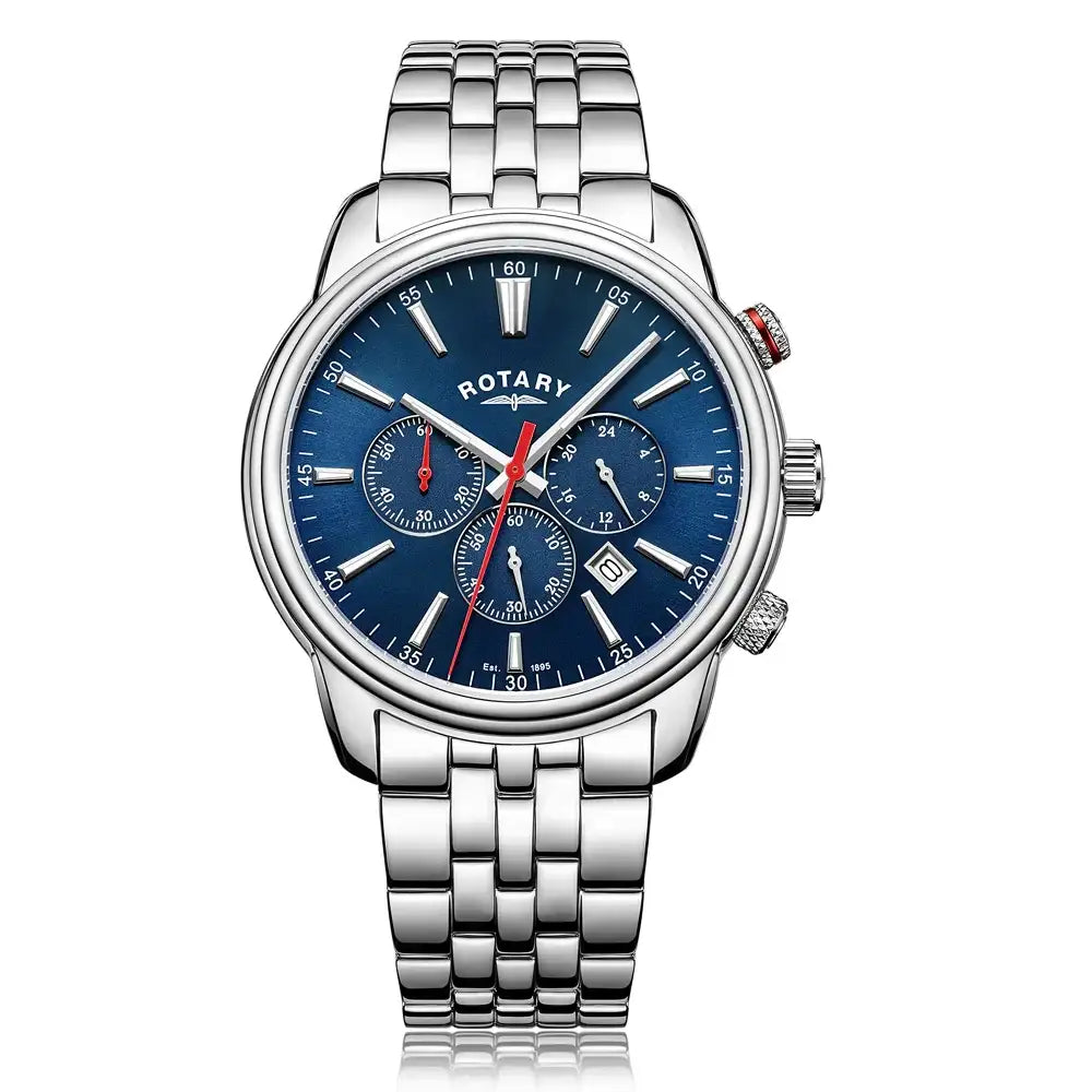 Rotary Monaco GB05083/05 quartz chronograph watch with blue sunburst dial, stainless steel case and bracelet, sapphire crystal