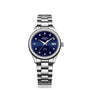 Rotary Oxford LB05092/05/D ladies watch with blue diamond dial and stainless steel bracelet on white background