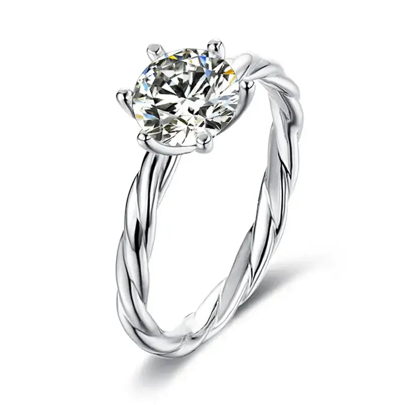 1.00ct round moissanite solitaire engagement ring in sterling silver with twisted rope band by Cassim and Co Johannesburg