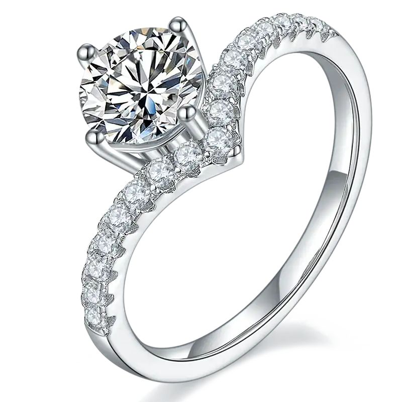 Sterling silver moissanite engagement ring with round brilliant centre stone and pavé band by Cassim & Co Johannesburg
