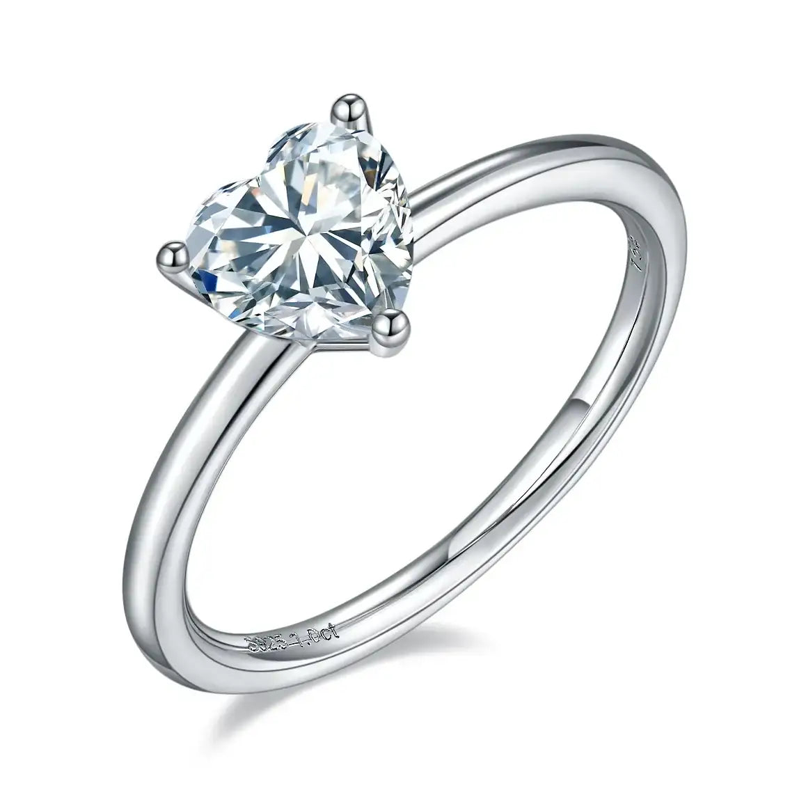 Heart-shaped 1ct moissanite solitaire engagement ring in sterling silver with four-prong setting by Cassim & Co Johannesburg
