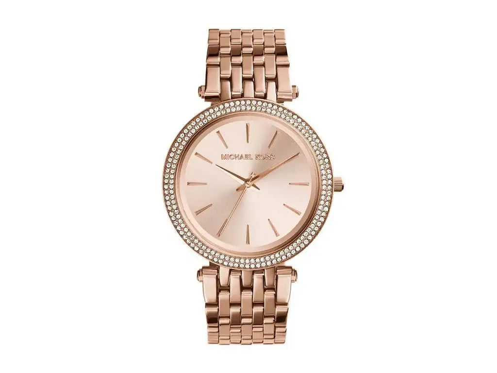 Michael Kors Darci MK3192 rose gold-tone women's watch with Swarovski crystal bezel and champagne dial on stainless steel bracelet