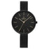 Obaku Viol V211LXBBMB women's quartz watch with black dial, 36mm charcoal stainless steel case, and black mesh bracelet