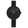 Obaku Viol V211LXBBMB women's quartz watch with black dial, 36mm charcoal stainless steel case, and black mesh bracelet