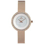 Obaku Stille V146LEVWMV rose gold ladies watch with mother-of-pearl dial, crystal-set bezel and mesh bracelet