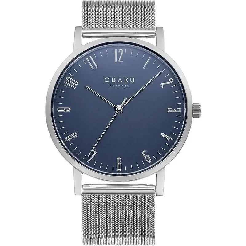 Obaku Brink Cyan V248GXCLMC blue dial quartz watch with stainless steel mesh bracelet and 40mm case