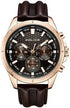 Police Malawi PEWJF2204103 rose gold PVD chronograph watch with brown honeycomb textured dial and brown leather strap on white background