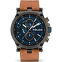 Police Taman PEWJF2108601 quartz multifunction watch with 47mm grey stainless steel case, blue layered dial with day-date complications, and brown leather strap with steel links