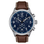 Tissot Chrono XL Vintage T116.617.16.042.00 blue dial quartz chronograph watch with 45mm stainless steel case and brown leather strap