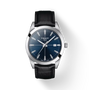 Tissot Gentleman T127.410.16.041.00 Swiss quartz watch with blue sunray dial, 40mm stainless steel case, and brown embossed leather strap
