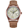 Timberland Cornwall TDWGB2237503 quartz watch with bronze-tone stainless steel case, beige dial with date display, and brown leather strap