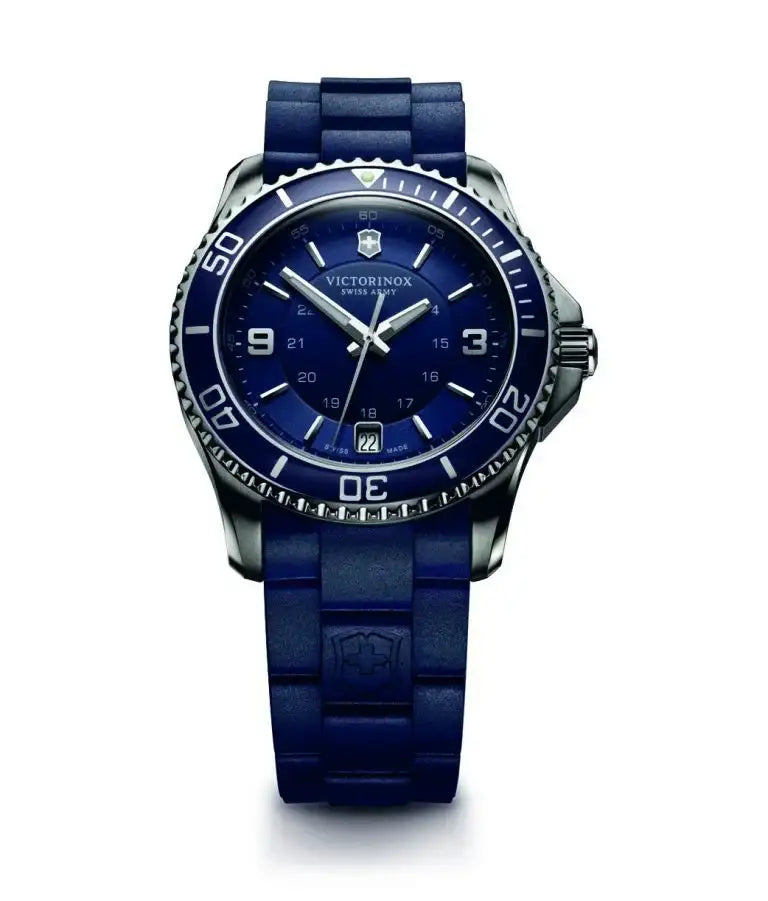 Victorinox Maverick Small 241610 blue dial quartz diver watch with stainless steel case and blue rubber strap
