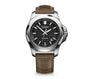 Victorinox I.N.O.X. Mechanical 241836 automatic watch with black textured dial, 43mm stainless steel case, and olive-green textile strap with protective bumper