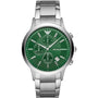 Emporio Armani Renato AR11507 quartz chronograph watch with green sunray dial and stainless steel bracelet on white background