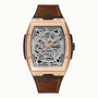 Ingersoll The Challenger I12303 rose gold skeleton automatic watch with brown leather strap and tonneau case