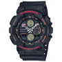 Casio G-Shock GA-140-1A4DR analog-digital quartz watch with black resin case and red accents on white background