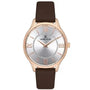 Daniel Klein Premium DK112966-3 ladies watch with silver crystal accent dial, rose gold plated case, and brown leather strap