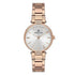 Daniel Klein Premium DK112921-3 ladies quartz watch with rose gold-tone stainless steel case and bracelet, silver sunburst dial, and crystal-accented lugs