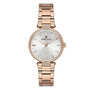 Daniel Klein Premium DK112921-3 ladies quartz watch with rose gold-tone stainless steel case and bracelet, silver sunburst dial, and crystal-accented lugs