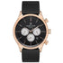 Daniel Klein Exclusive DK112859-5 multifunction quartz watch with 43mm rose gold-tone case, black dial with silver subdials, and black stainless steel mesh bracelet