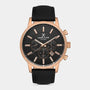 Daniel Klein Exclusive DK113114-2 men's chronograph watch with rose gold-tone case, textured black dial, and black leather strap