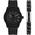 Diesel Armbar DZ1978 black quartz watch gift set with silicone strap and matching fabric bracelet on white background