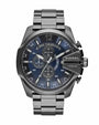 Diesel Mega Chief DZ4329 gunmetal stainless steel chronograph watch with blue dial and three-link bracelet