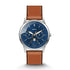 Fossil Neutra Moonphase FS5903 blue sunray dial quartz watch with brown leather strap, 42mm stainless steel case, multifunction day-date moonphase complications
